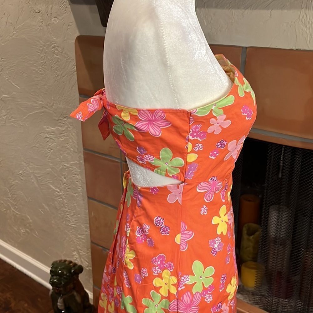Vintage Lilly Pulitzer Garnichuri Orange Floral Strapless Dress, size 2! - Picture 4 of 11